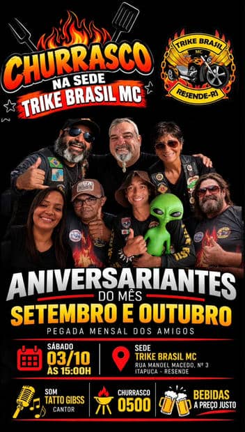 Cartaz: Churrasco na Sede Trike Brasil MC - Aniversariantes de Setembro e Outubro