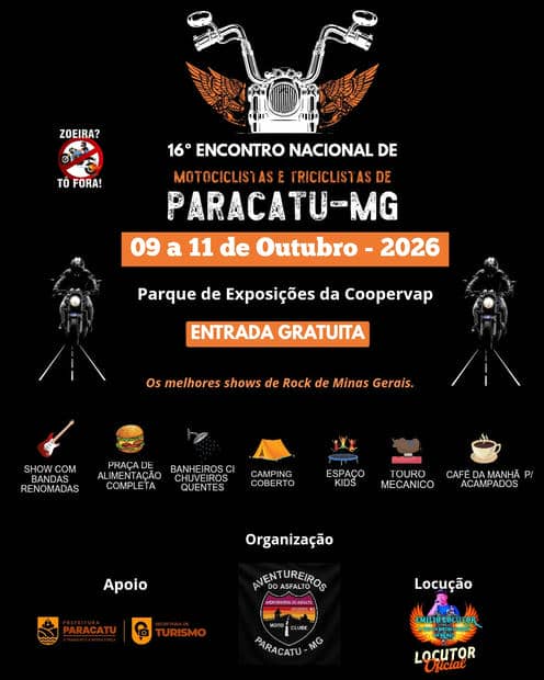 Cartaz: Encontro Nacional de Motociclistas e Triciclistas de Paracatu - 16ª Edição