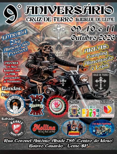 Cartaz: 9º Aniversário Cruz de Ferro - Subsede de Leme
