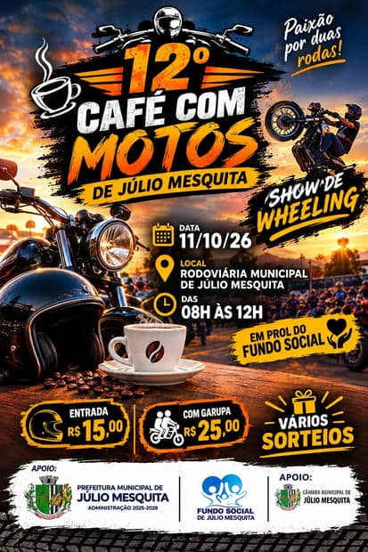 Cartaz: 12º Café com Motos de Júlio Mesquita