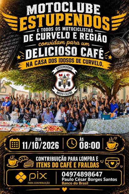 Cartaz: Café na Casa dos Idosos de Curvelo - Motoclube Estupendos