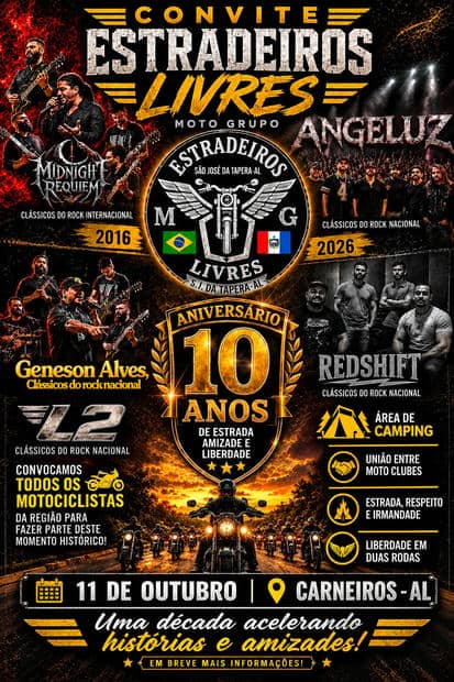 Cartaz: 10 Anos Estradeiros Livres Moto Grupo