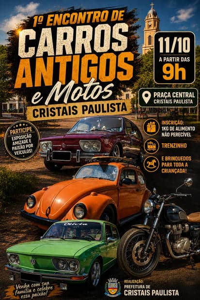 Cartaz: 1º Encontro de Carros Antigos e Motos de Cristais Paulista