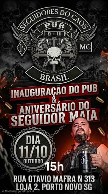 Cartaz: Inauguração do Pub e Aniversário do Seguidor Maia - Seguidores do Caos MC