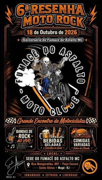 Cartaz: 6ª Resenha Moto Rock - Aniversário do Fumacê do Asfalto MC
