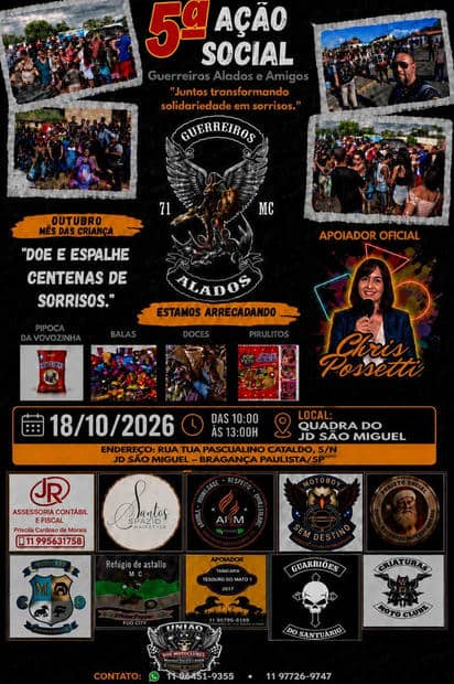 Cartaz: 5ª Ação Social Guerreiros Alados e Amigos - Mês das Crianças