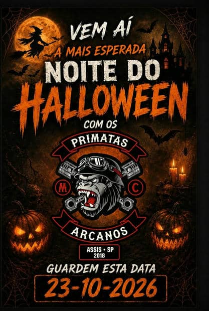 Cartaz: Noite do Halloween com os Primatas Arcanos MC