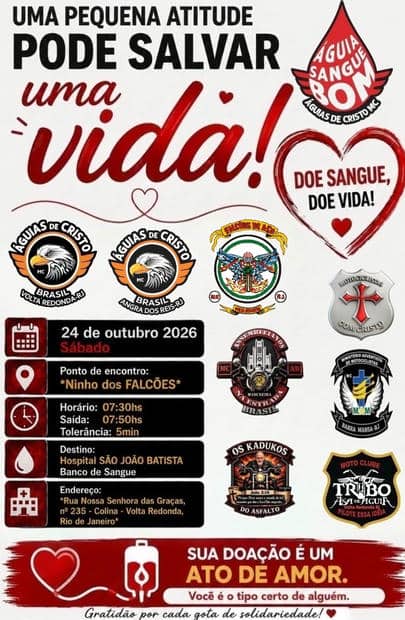 Cartaz: Águia Sangue Bom - Doação de Sangue Águias de Cristo MC