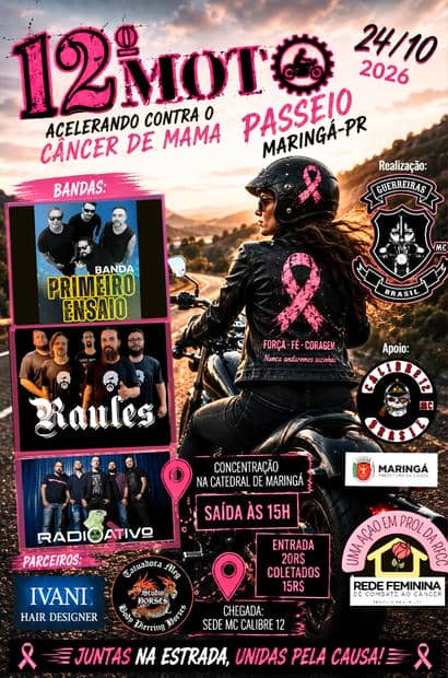 Cartaz: 12º Moto Passeio Acelerando Contra o Câncer de Mama