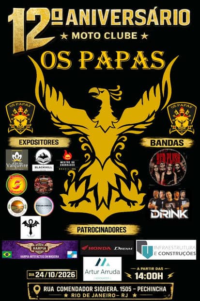 Cartaz: 12º Aniversário Moto Clube Os Papas