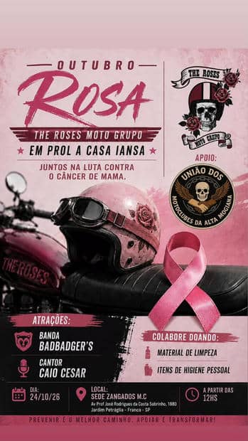 Cartaz: Outubro Rosa The Roses Moto Grupo - Em Prol da Casa IANSA