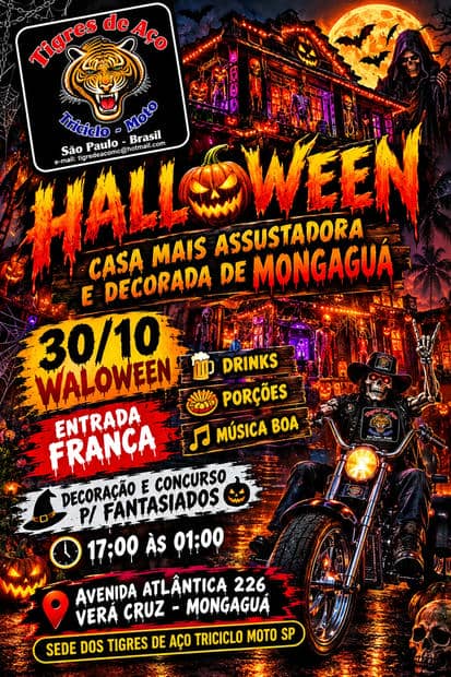 Cartaz: Halloween Tigres de Aço Triciclo Moto