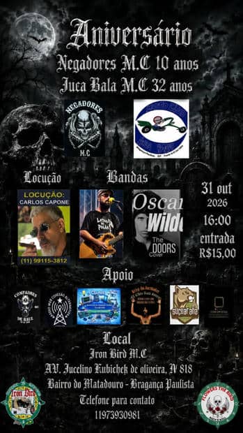 Cartaz: Aniversário Negadores MC 10 Anos e Juca Bala MC 32 Anos