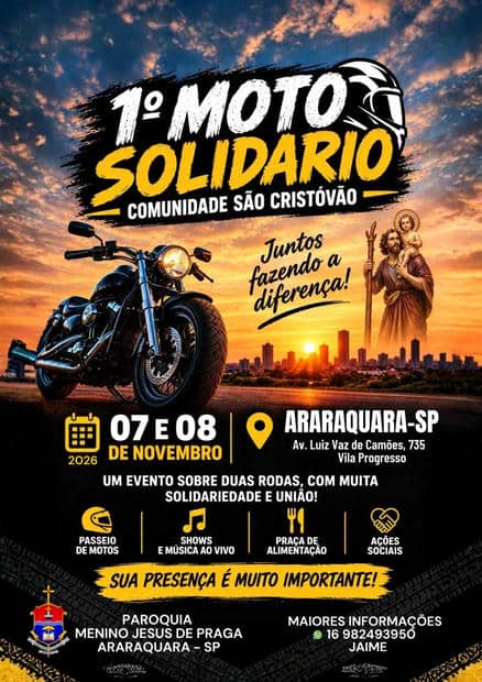 Cartaz: 1º Moto Solidário - Comunidade São Cristóvão