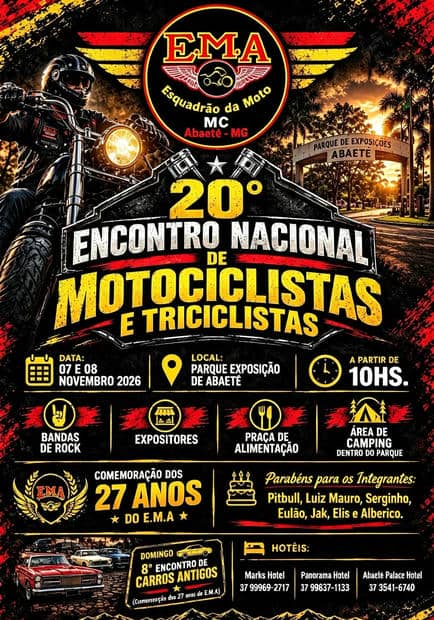 Cartaz: 20º Encontro Nacional de Motociclistas e Triciclistas de Abaeté