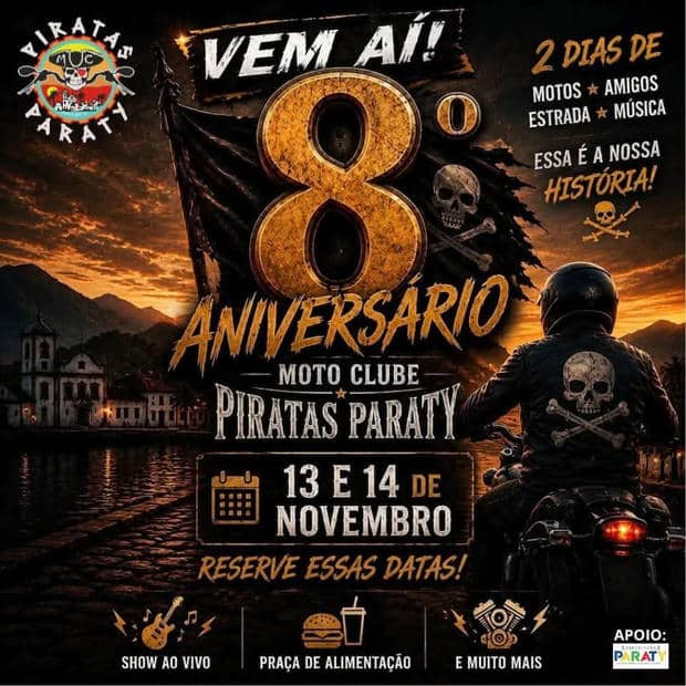 Cartaz: 8º Aniversário Moto Clube Piratas Paraty