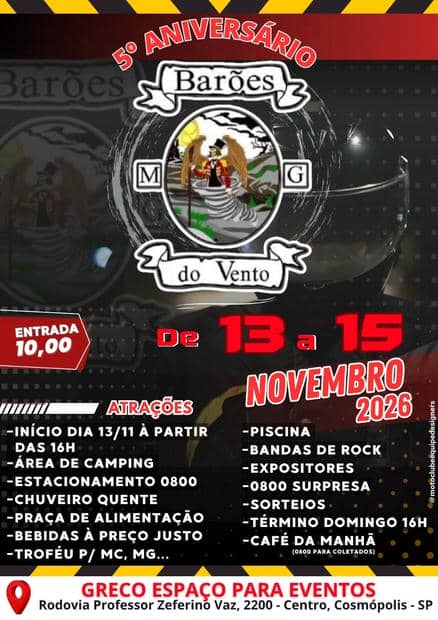 Cartaz: 5º Aniversário Barões do Vento MG