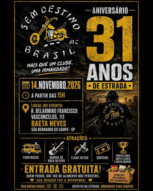 Cartaz: 31º Aniversário Sem Destino MC Brasil