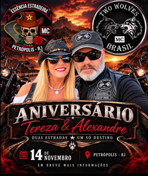 Cartaz: Aniversário Tereza & Alexandre - Essência Estradeira MC e Two Wolves MC