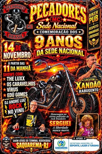 Cartaz: 9 Anos da Sede Nacional Pecadores MC