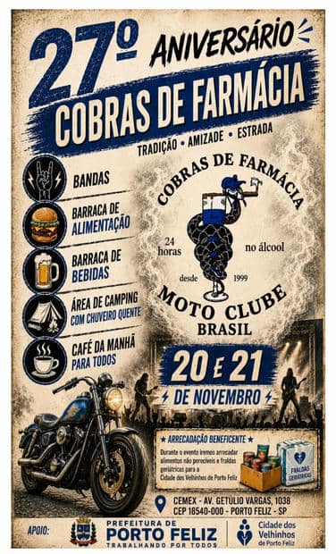 Cartaz: 27º Aniversário Cobras de Farmácia Moto Clube