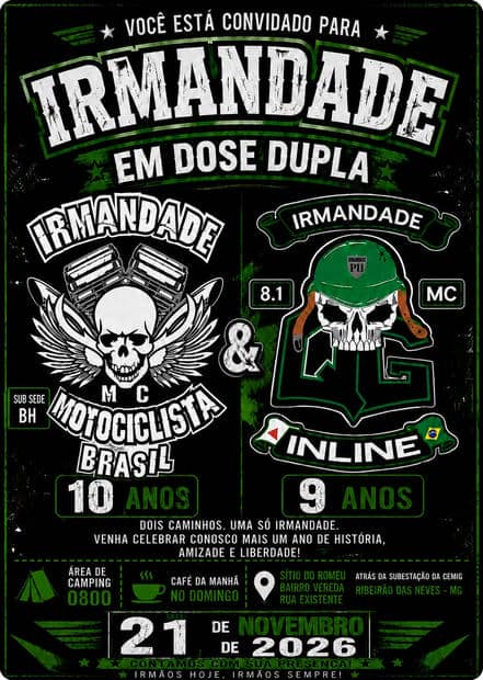 Cartaz: Irmandade em Dose Dupla - 10 anos Irmandade Motociclista MC e 9 anos Irmandade Inline MC