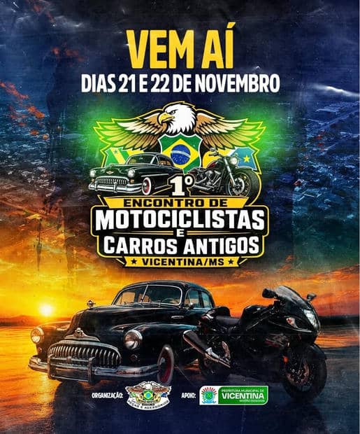 Cartaz: 1º Encontro de Motociclistas e Carros Antigos de Vicentina