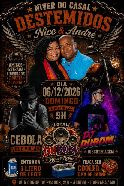 Cartaz: Niver do Casal Destemidos Nice & André