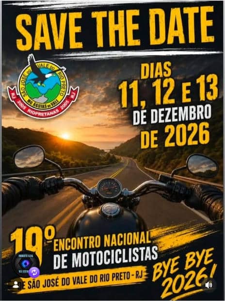 Cartaz: 19º Encontro Nacional de Motociclistas de São José do Vale do Rio Preto - Bye Bye 2026