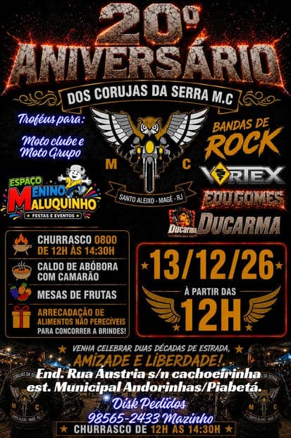 Cartaz: 20º Aniversário dos Corujas da Serra MC