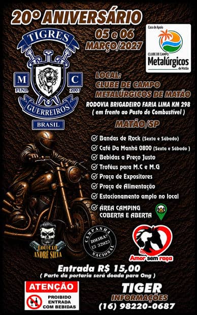 Cartaz: 20º Aniversário Tigres Guerreiros MC